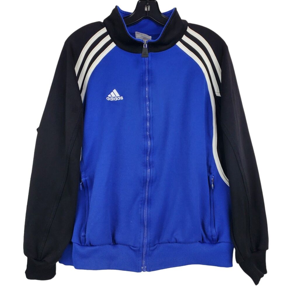 Vintage ADIDAS Jacket Womens Medium Blue Colorblock 3 Stripes Running Activewear